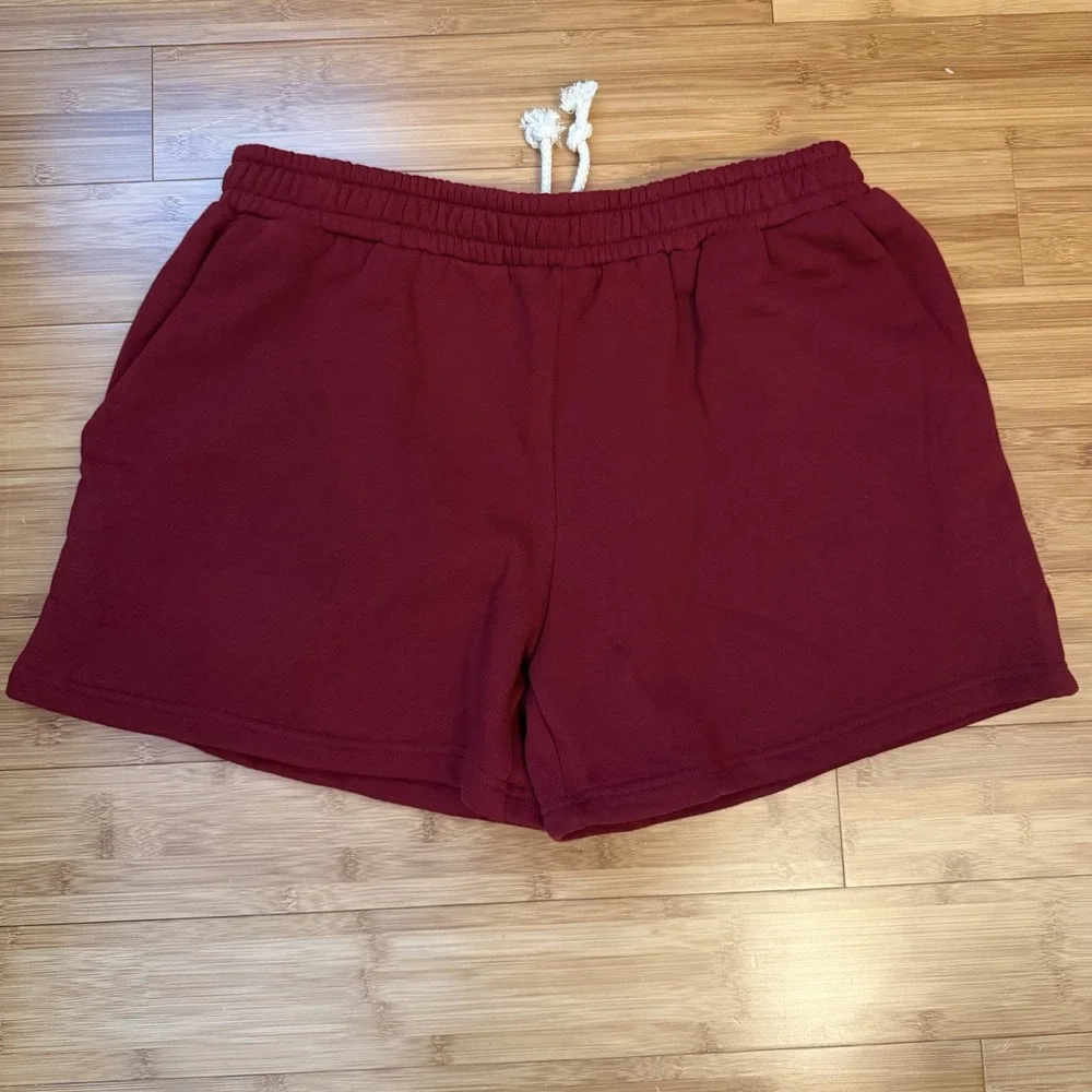 PARKE Burgundy Sweat Shorts NWOT L/XL Drawstring Elastic Waist Lounge Athleisure